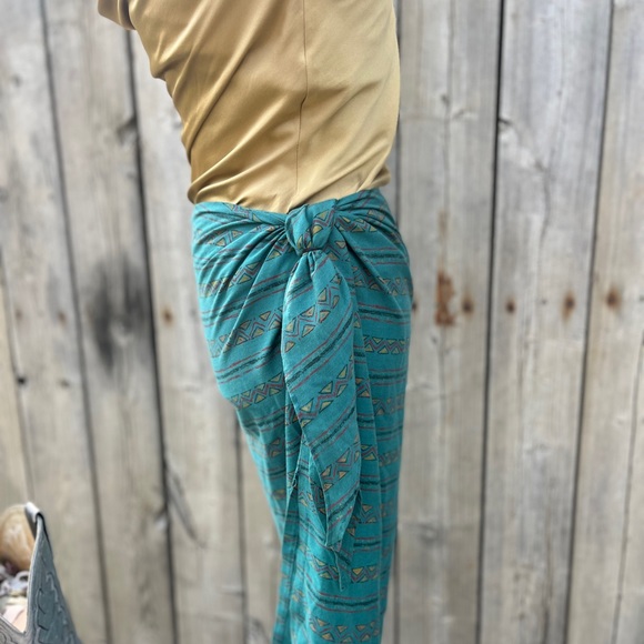 SOUTHWESTERN GREEN PATTERNED COTTON WRAP SKIRT SIZE SM-LG GREAT FOR BEACH - Picture 5 of 14